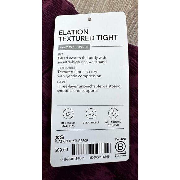 Athleta|Elation Textured Tight|Maroon|NWT|SZ XS - Picture 2 of 10